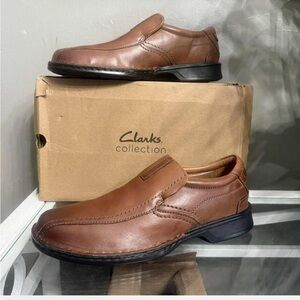 Clarks Men's Brown Leather Slip-On Loafers